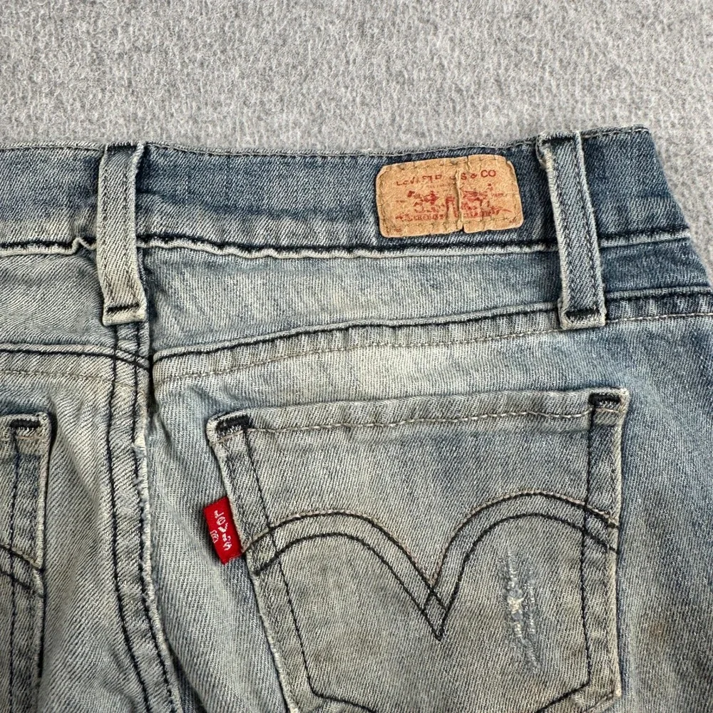 Levi's Jeans Womens 3 524 Too Superlow Blue Straight Leg Denim Distressed